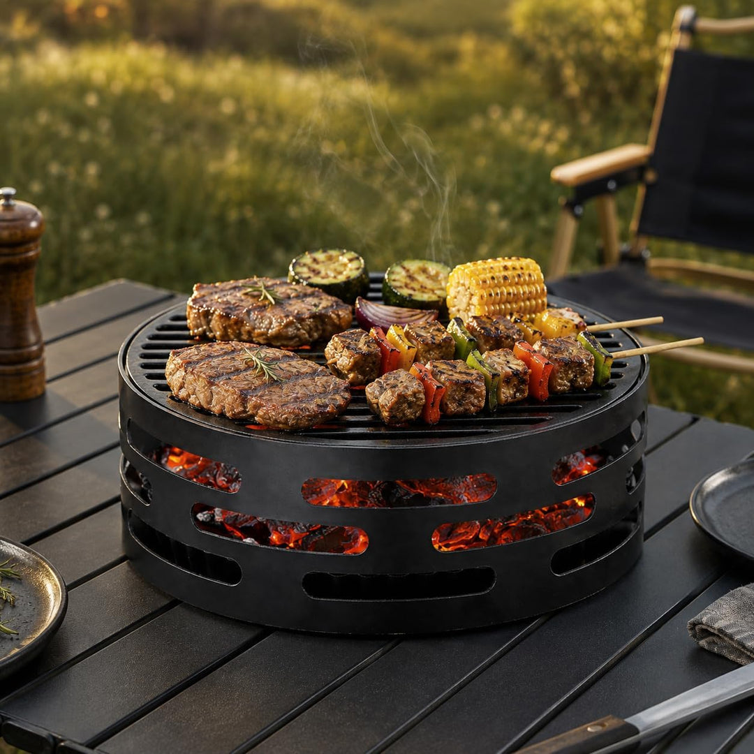 Oleio BBQ Design Schwarzer Wokaufsatz für Feuerplatte | Grillring | Plancha | Grillplatte Wokkrone K