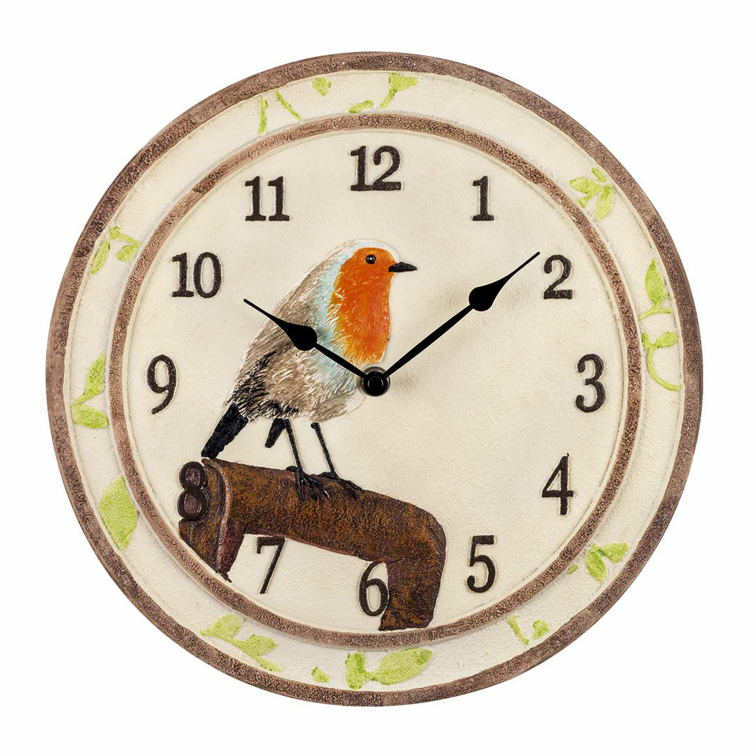Atlanta Küchenuhr Landhaus Vogel Rotkehlchen Keramik Beige 30cm - 6111
