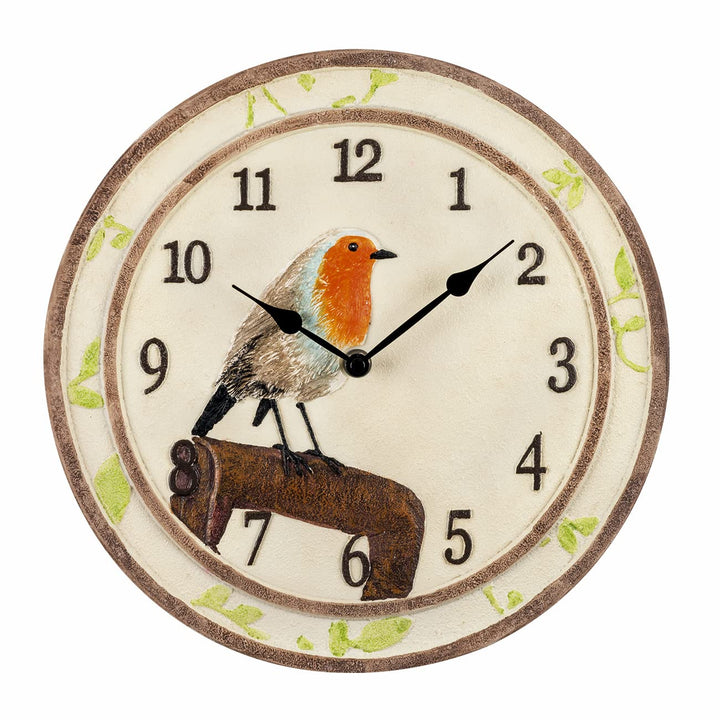 Atlanta Küchenuhr Landhaus Vogel Rotkehlchen Keramik Beige 30cm - 6111