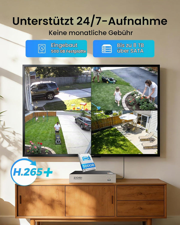 ZOSI 1080P Aussen Überwachungskamera Set 8CH 500GB DVR und 4 Aussen 1080P Verkabelt Video Sicherheit