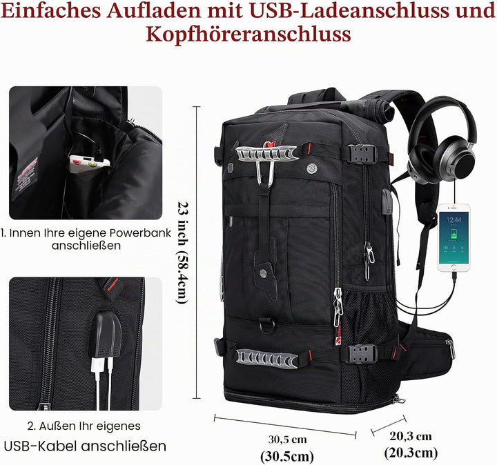 WITZMAN Reiserucksack Herren Gross 40L Reisetasche Rucksack Mit Schuhfach HandgepäCk Flugzeug Fit 17