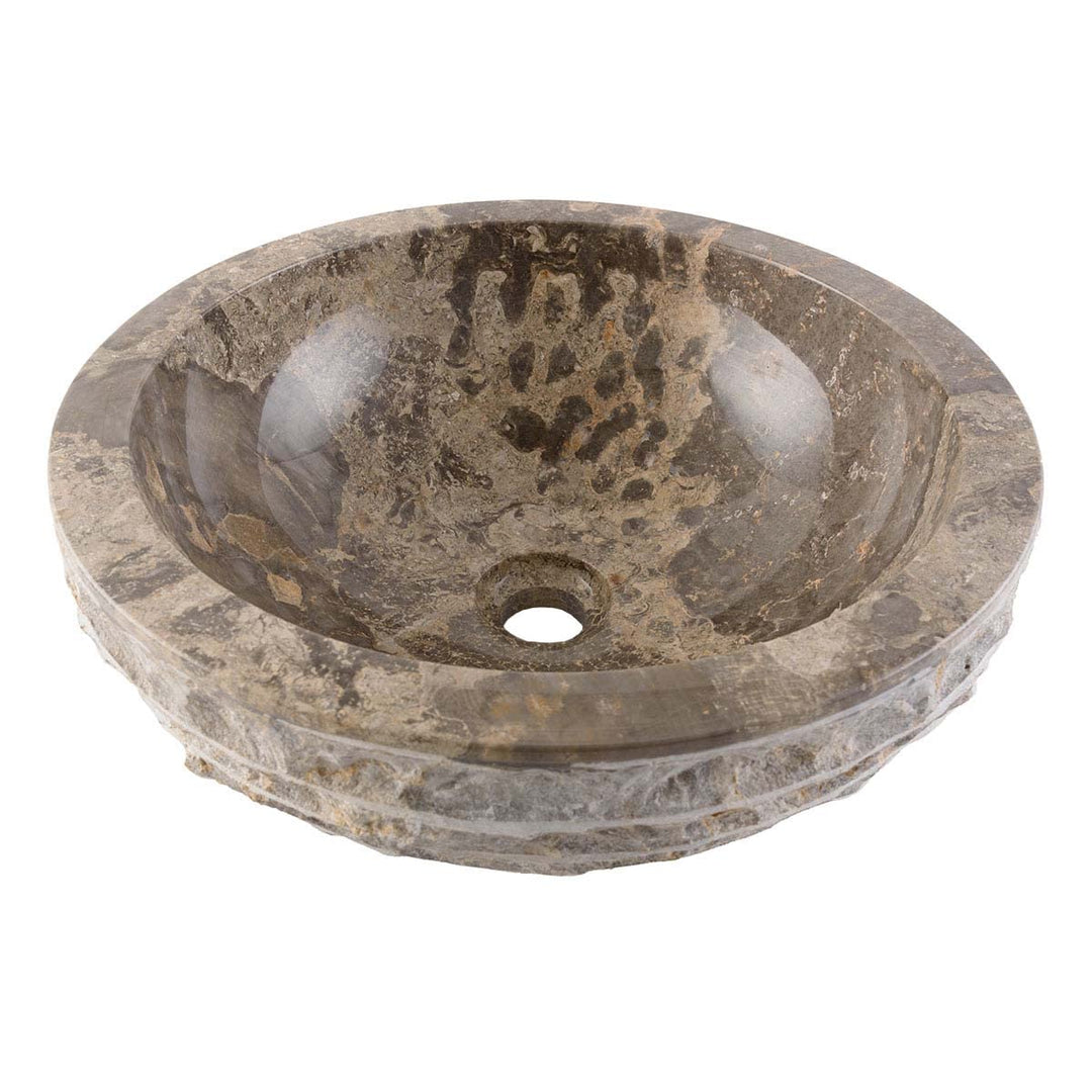 WOHNFREUDEN Marmor Waschbecken grau rund 40 cm - Aufsatz-Hand-Waschbecken Naturstein-Waschschale