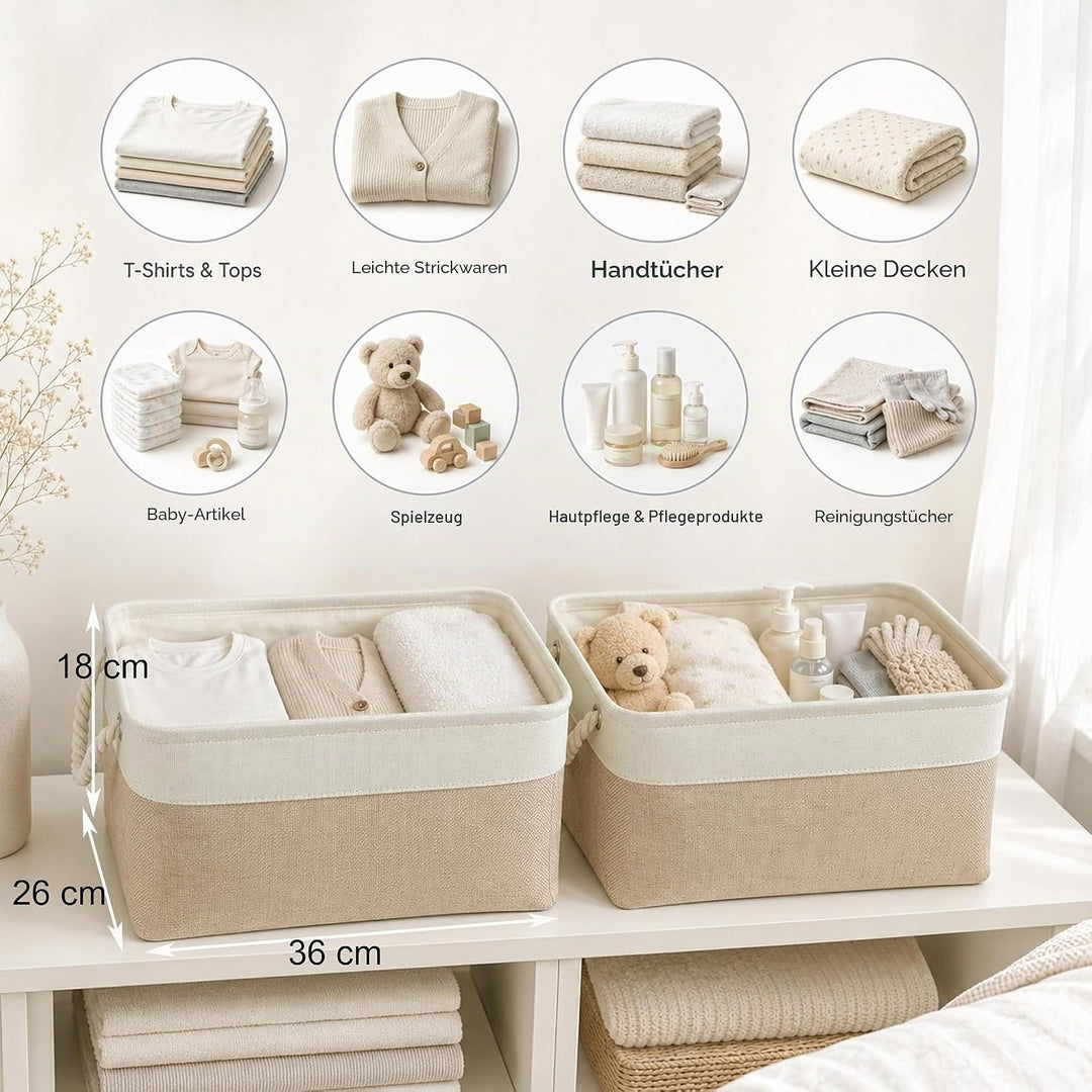 Mangata aufbewahrungskorb Stoff 4Pcs, aufbewahrungsbox Schrank, Korb aufbewahrung Stoff mit Seil für