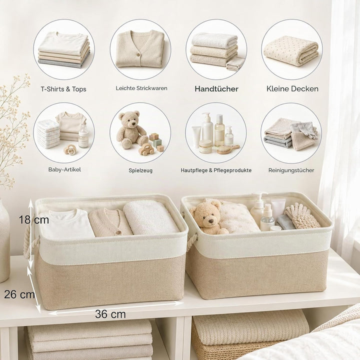 Mangata aufbewahrungskorb Stoff 4Pcs, aufbewahrungsbox Schrank, Korb aufbewahrung Stoff mit Seil für
