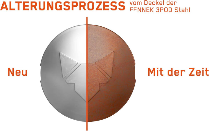 Deckel für FENNEK Feuerschale 3Pod aus Stahl - rostend | mit eingeprägtem Logo | extra stabile Ausfü