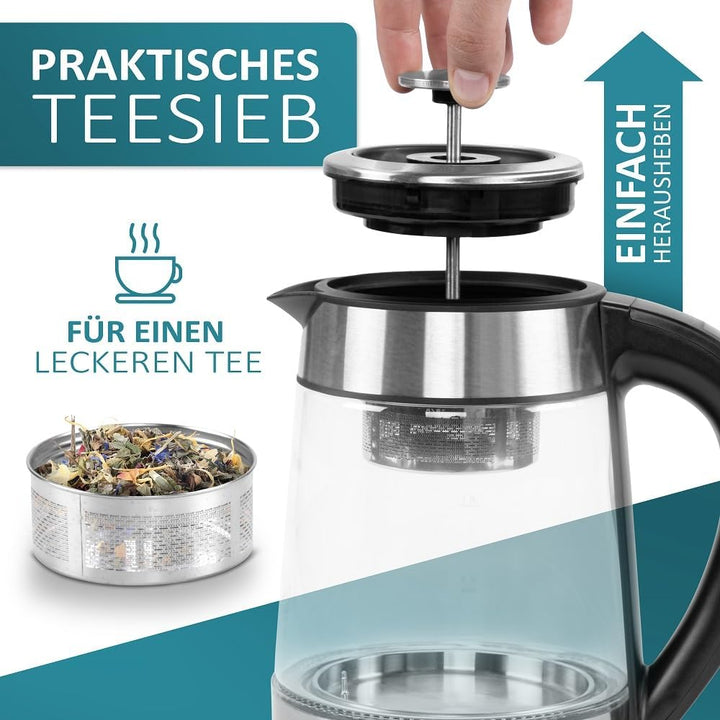 Ecosa® Glas Wasserkocher mit Teesieb und Temperatureinstellung Edelstahl – Teekocher Glas Edelstahl