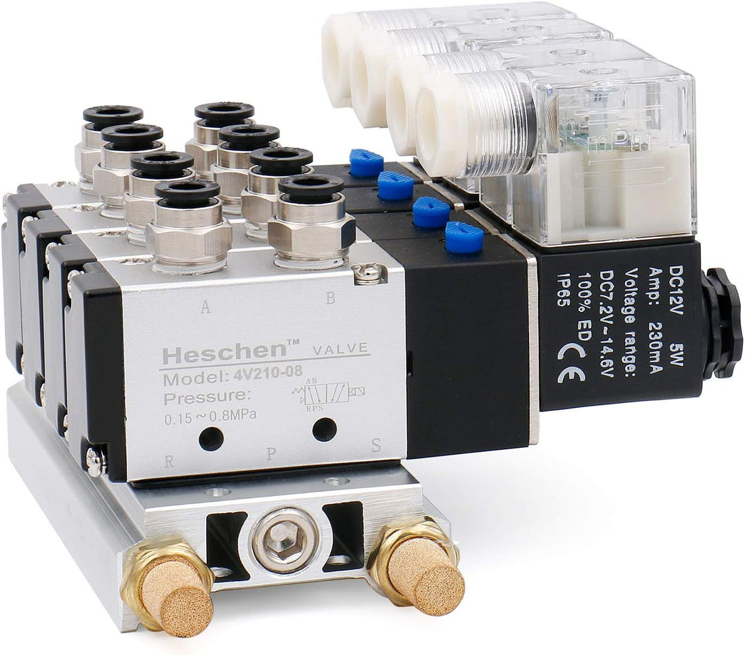 Heschen Elektrisches pneumatisches 4 Magnetventil, 4V210-08, DC12V, PT1/4, 5-Wege 2 Positionen Krümm