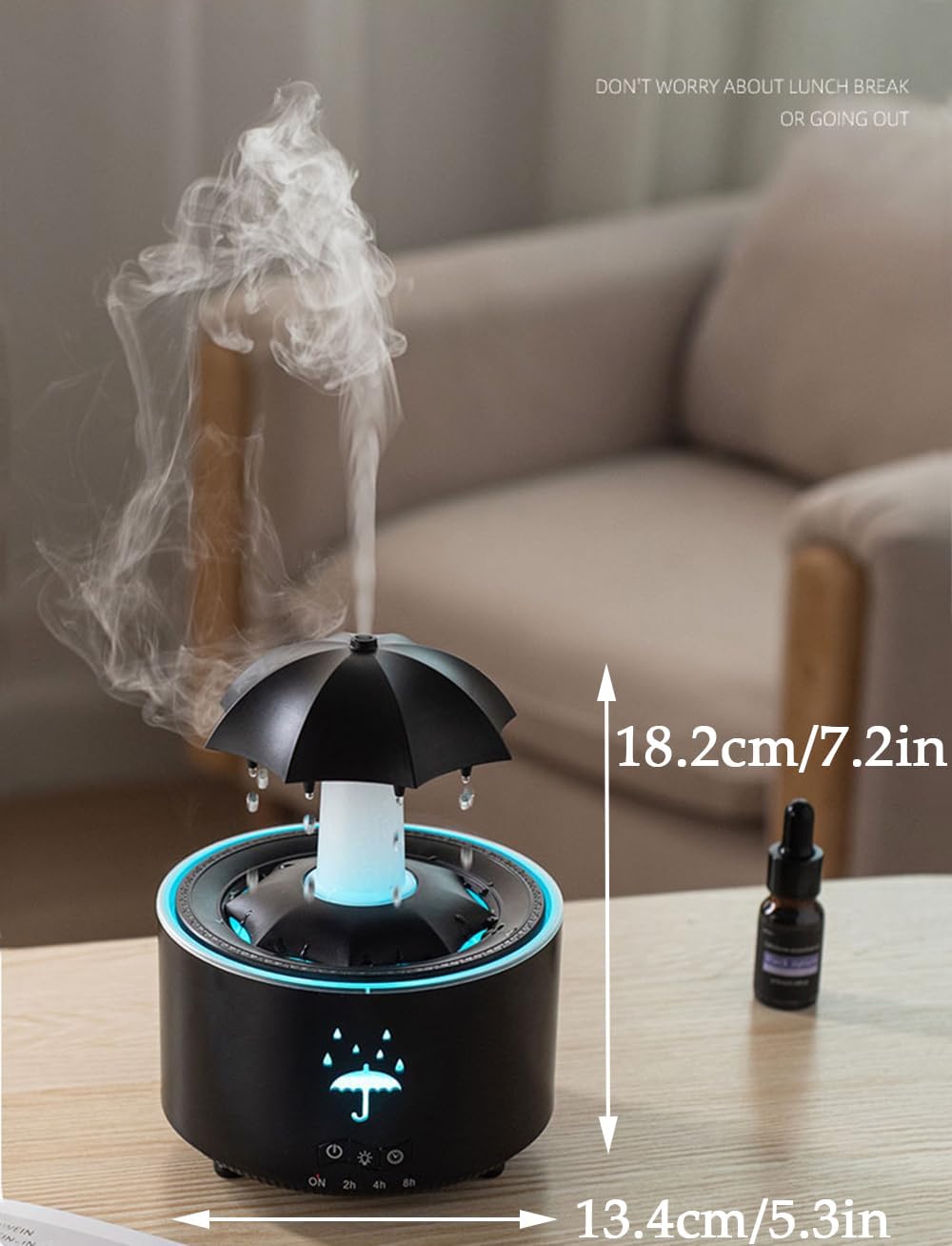 ThreeH 7-Farben Regentropfen Diffuser 300ml Luftbefeuchter mit Fernbedienung 3 Timer Schirmdesign fü