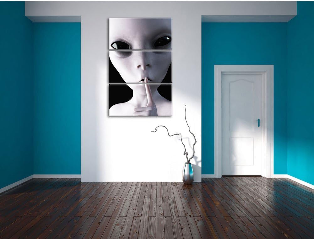 Pixxprint Alien - Nicht reden als Leinwandbild | Grösse: 3 Teilig (120x80) | Wandbild| Kunstdruck |