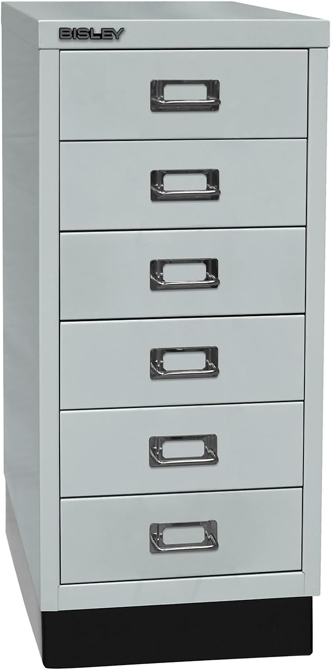 BISLEY MultiDrawer, 29er Serie mit Sockel, DIN A4, 6 Schubladen, Metall, 645 Lichtgrau, 38 x 27.9 x