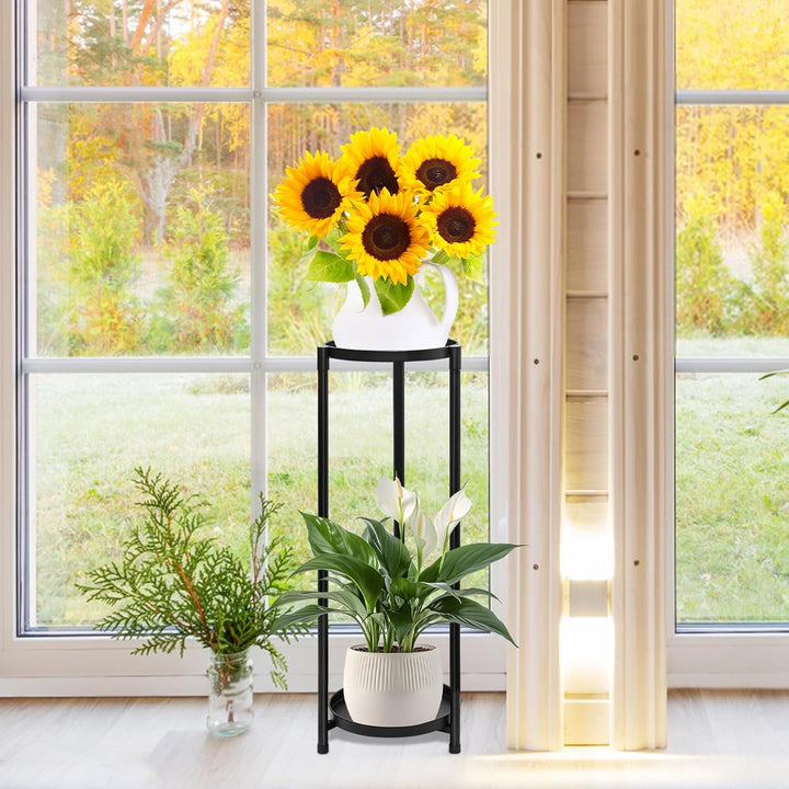 KHayRovies 2 Etagen Pflanzenregal Blumenständer Metall Schwarz, Pflanzenständer Blumenregal, Blument