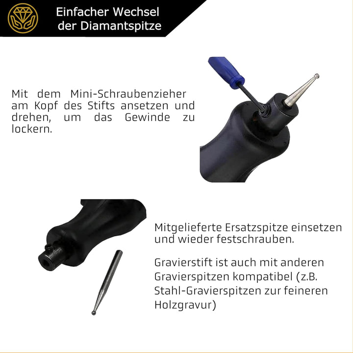 IRON HODL - Gravierstift mit Diamantspitze für Metall, Keramik, Glas gravieren - 2X AAA Batteriebetr