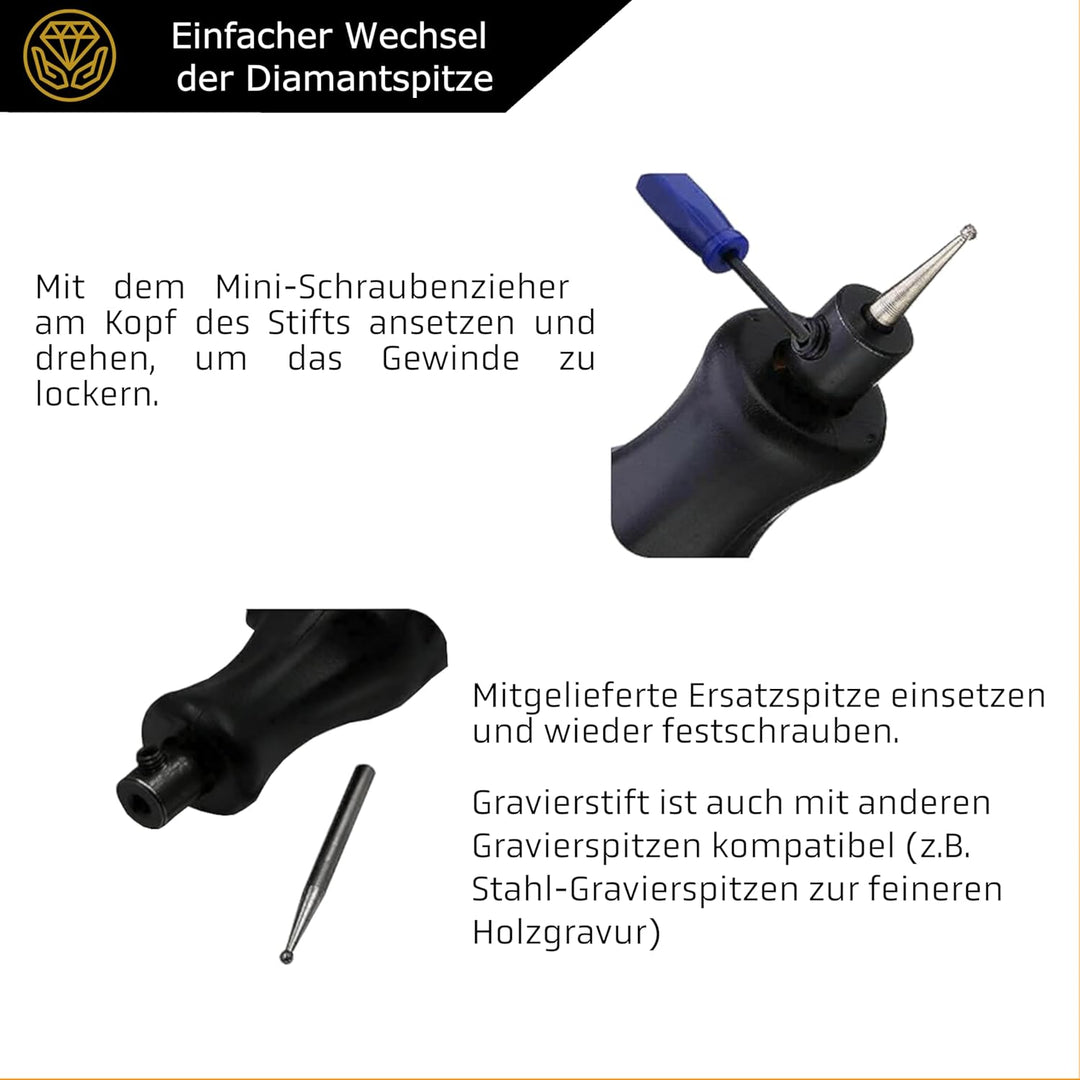 IRON HODL - Gravierstift mit Diamantspitze für Metall, Keramik, Glas gravieren - 2X AAA Batteriebetr