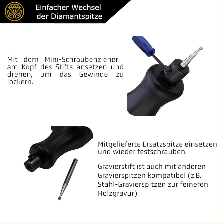 IRON HODL - Gravierstift mit Diamantspitze für Metall, Keramik, Glas gravieren - 2X AAA Batteriebetr