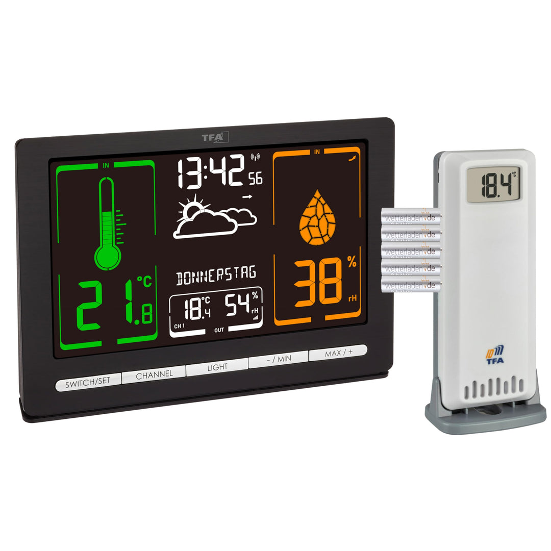 TFA Dostmann Digitale Funk Wetterstation METEOchrome, 35.1132, gut ablesbaren VA-Display, Wettervorh
