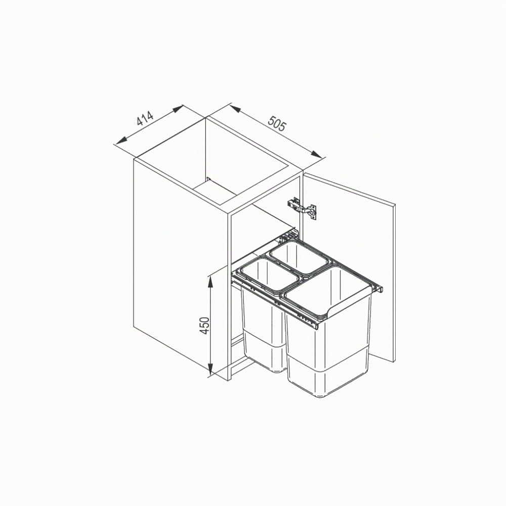 Einbau-Mülleimer für 45 cm Schrank 3-fach Abfallsystem mit Deckel Soft-Close & Vollauszug 1 x 20L +