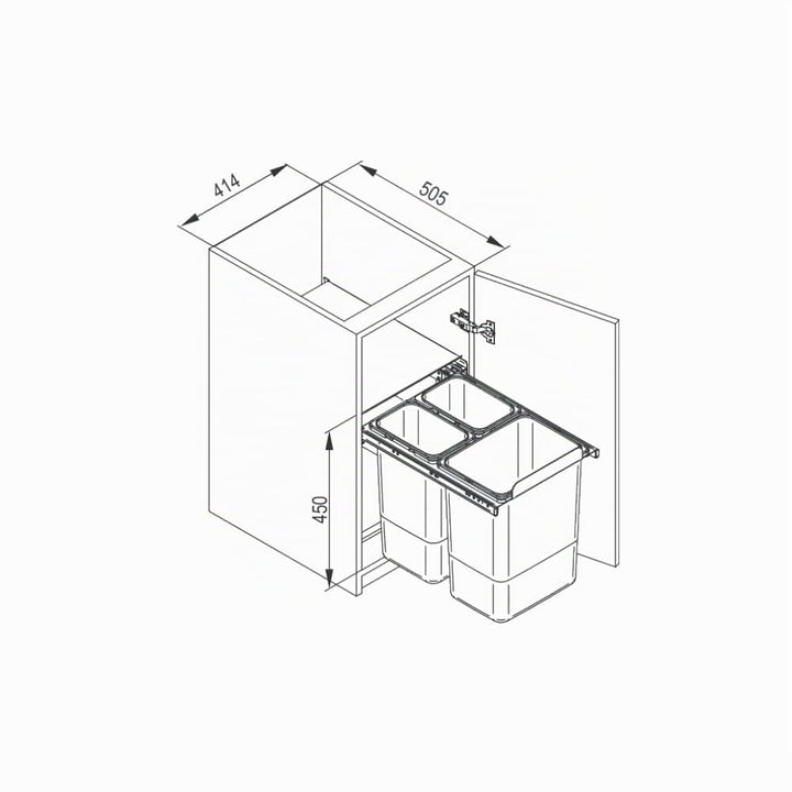 REJS Einbau-Mülleimer für 45 cm Schrank 3-fach Abfallsystem mit Deckel Soft-Close &amp; Vollauszug 41,4