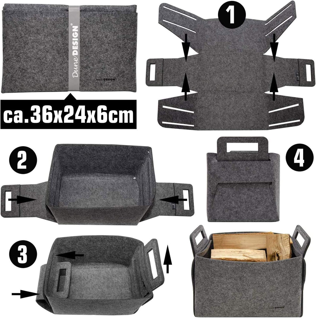 DuneDesign 37x24x37 XL Kaminholz Filzkorb - Extra Hoch - 25L Filz Regalkorb Aufbewahrungskorb Grau