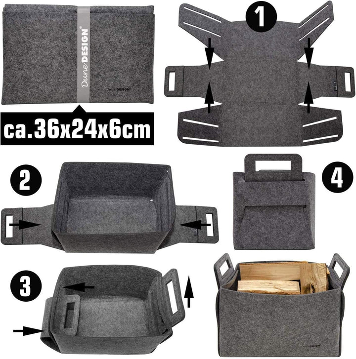 DuneDesign 37x24x37 XL Kaminholz Filzkorb - Extra Hoch - 25L Filz Regalkorb Aufbewahrungskorb Grau