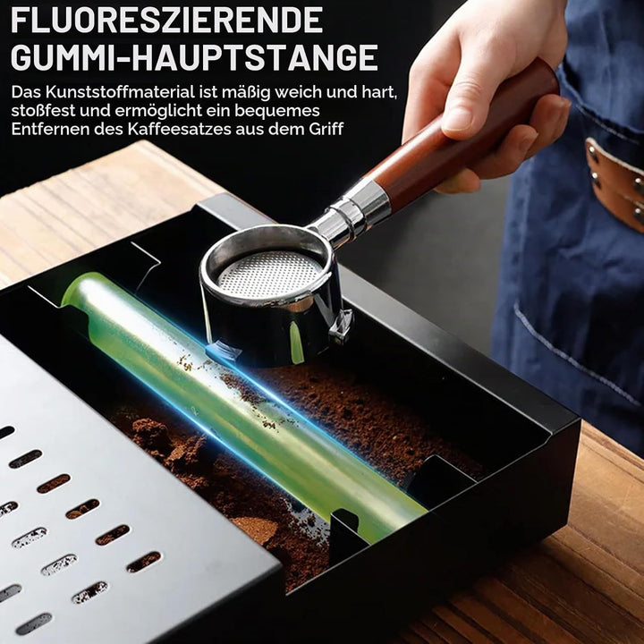 Espresso Abklopfbehälter mit Schublade – Edelstahl Knock Box mit Gummistange &amp; Anti-Rutsch-Füssen, S