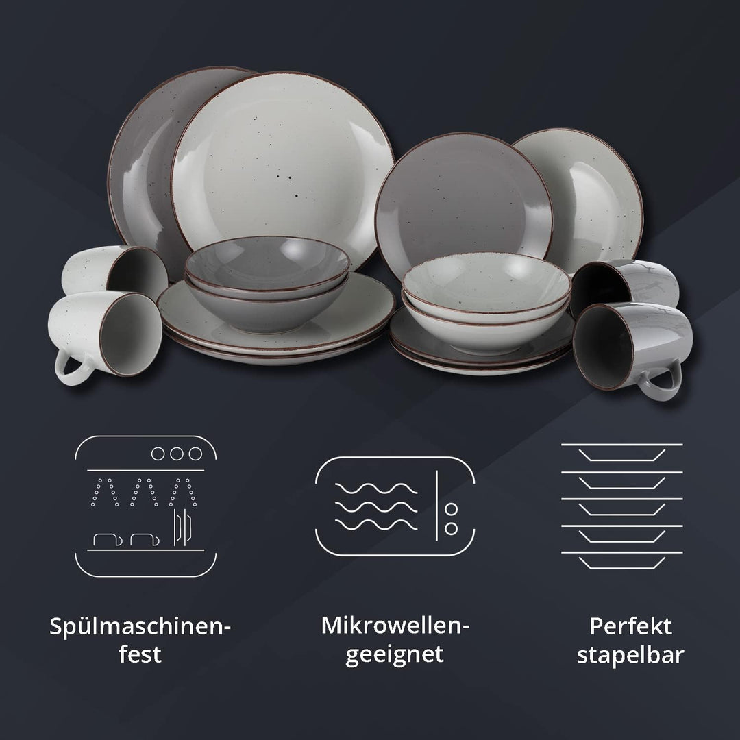 Peill+Putzler Germany | Kombiservice 16-teilig | Geschirrset aus Feinsteinzeug handbemalt jedes Teil