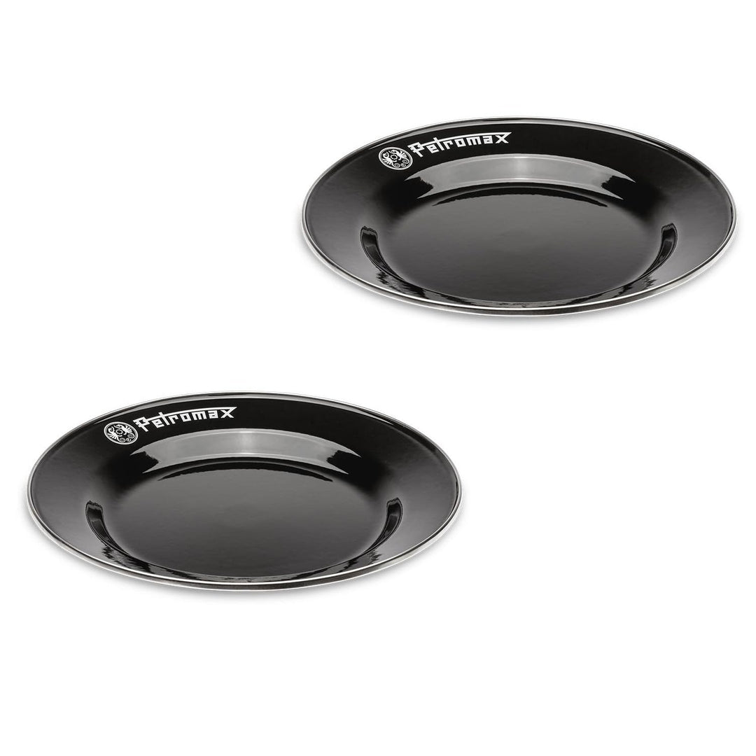 Petromax Emaille Teller schwarz 2 Stück (26 cm) | hochwertiger Edelstahlrand | hygienisch | leicht |