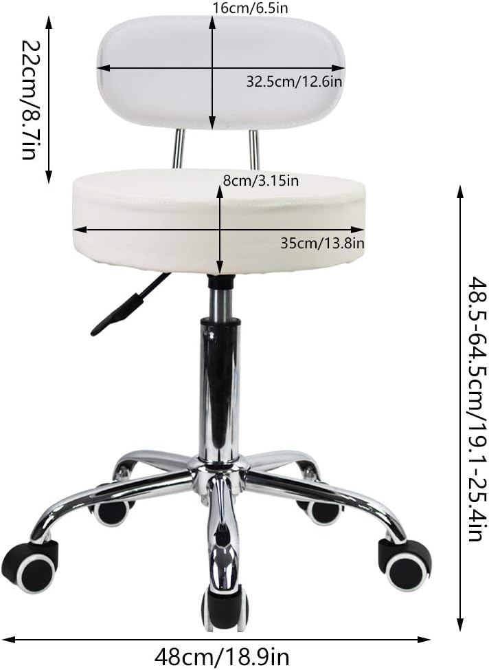 KKTONER Rollhocker mit Rückenlehne 360° drehbar Arbeitshocker höhenverstellbar 48-64cm für Büro Salo