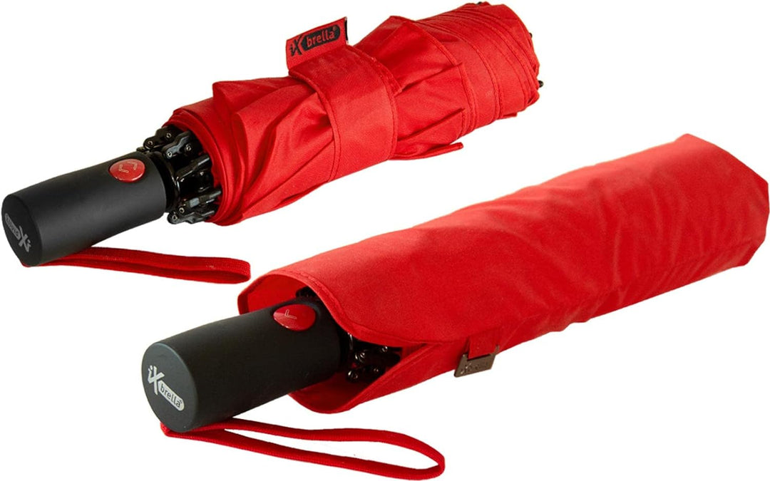 iX-brella Reverse umgekehrt öffnender Fiberglas-Taschenschirm mit farbigen Speichen - rot, Rot