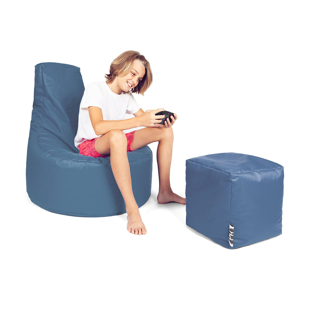 PATCH HOME Gamer Kissen Lounge Kissen Sitzsack Sessel Sitzkissen Bean Bag + Würfel/Hocker mit Reissv