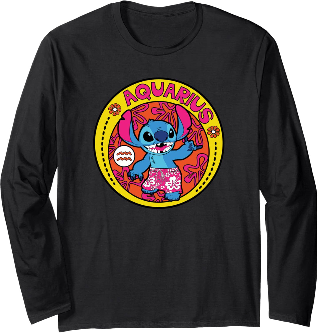 Disney Lilo and Stitch Aquarius Zodiac Langarmshirt