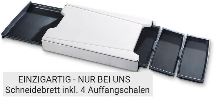 Schneidbox Kunststoff - Schneidebrett Mit 4 Auffangschalen Im Edelstahlkasten - Patentiertes Trennsy