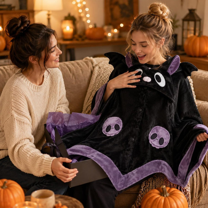 Halloween Damen Bat Hoodie Fledermaus tragbarer Decken Umhang Mit Dämonenflügeln Casual Herbst Karne