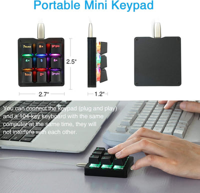 Koolertron Makro Tastatur Programmierbare Tastatur, LED-Hintergrundbeleuchtung Tragbare Mini Mechani