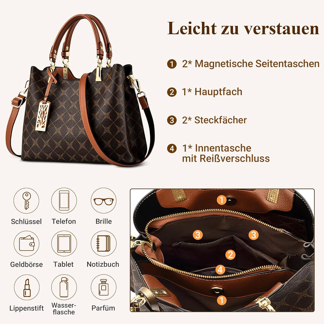 DIRRONA Damen Handtasche Mittel Schultertasche Casual Umhängetasche PU Leder Tasche Shopper Party To