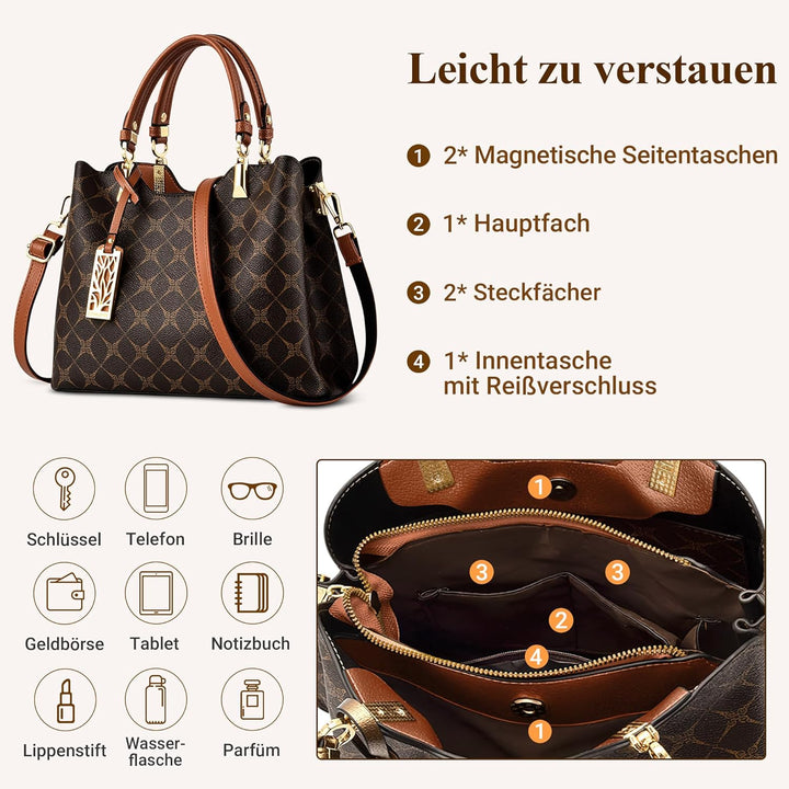 DIRRONA Damen Handtasche Mittel Schultertasche Casual Umhängetasche PU Leder Tasche Shopper Party To