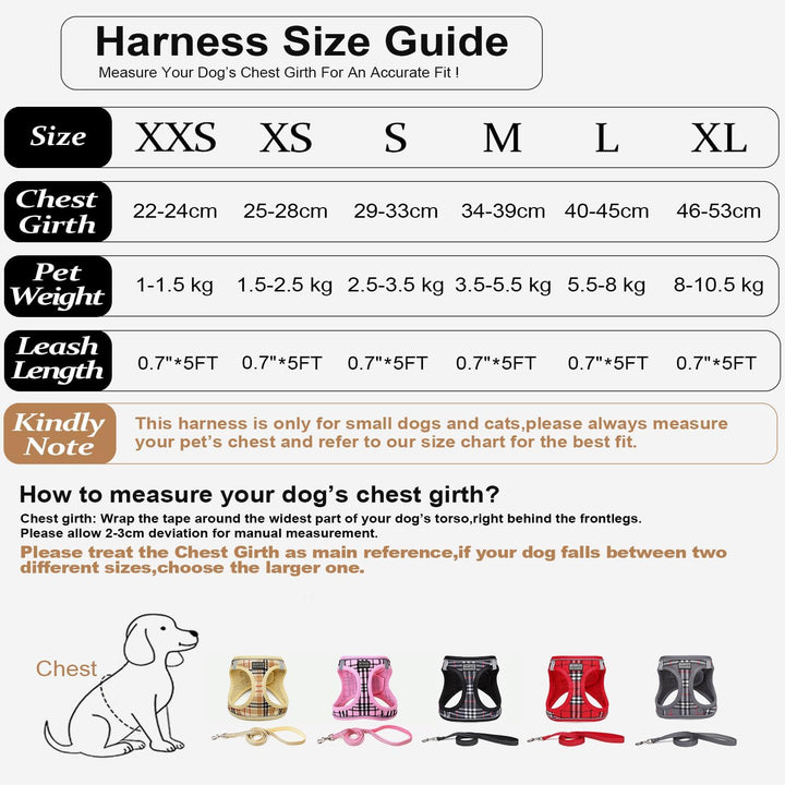 Suredoo Hundegeschirr Kleine Hunde mit Leine, Anti Zug Geschirr Reflektierend Atmungsaktiv Brustgesc
