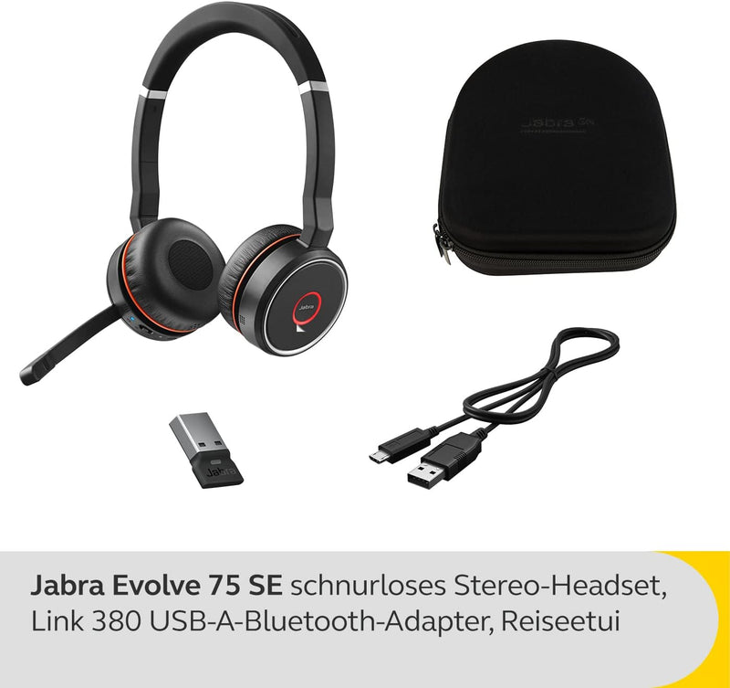 Jabra Evolve 75 SE Schnurloses Stereo-Headset - Bluetooth-Headset mit Mikrofon mit aktiver Geräuschu