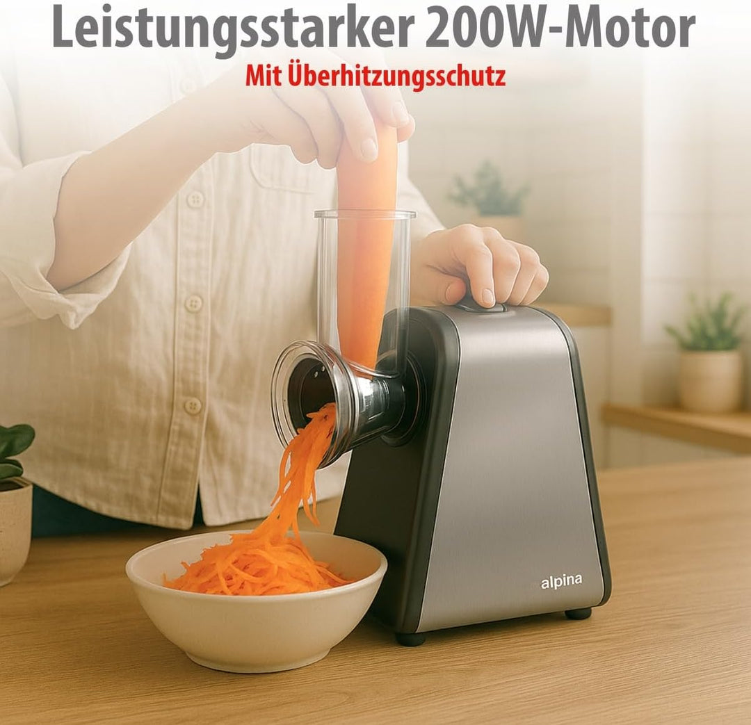 alpina 4-in-1 Gemüseschneider Elektrisch - Multifunktional Zerkleinerer - Küchenreibe - Gemüsereibe