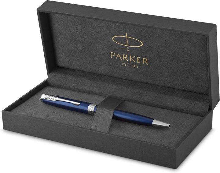 Parker Sonnet Kugelschreiber | Blaue Lackierung | Mittlere Spitze | schwarze Tinte | Geschenkbox Bla