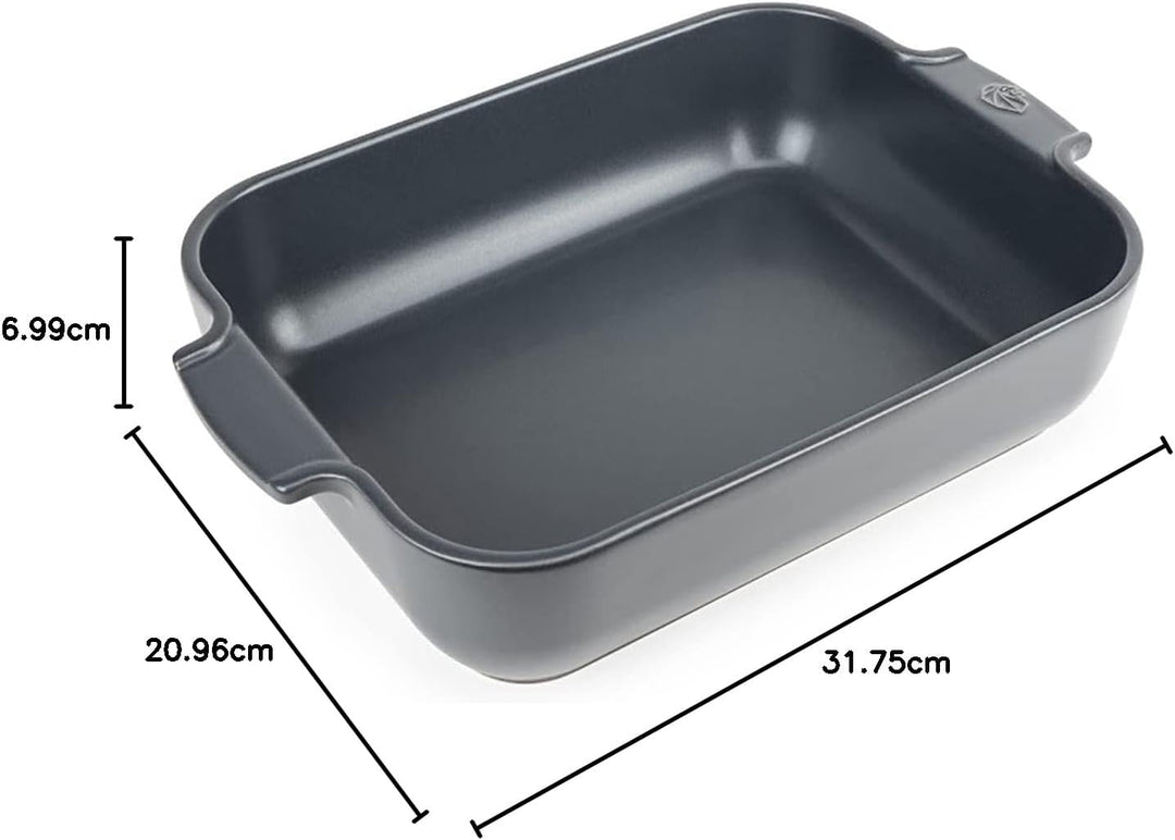 Peugeot Appolia Rechteckige Auflaufform mit Griffen, Keramik, Schiefer / Grau, 7,2x31x21,7 cm, Fassu