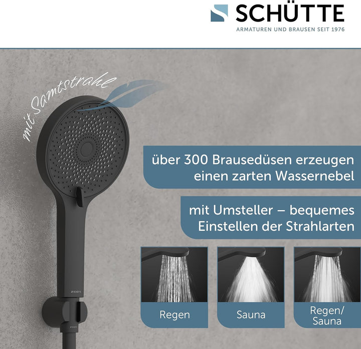 SCHÜTTE Handbrause SAMOA RAIN | Samtstrahl-Technologie | Duschkopf mit über 300 Düsen | 3 einstellba