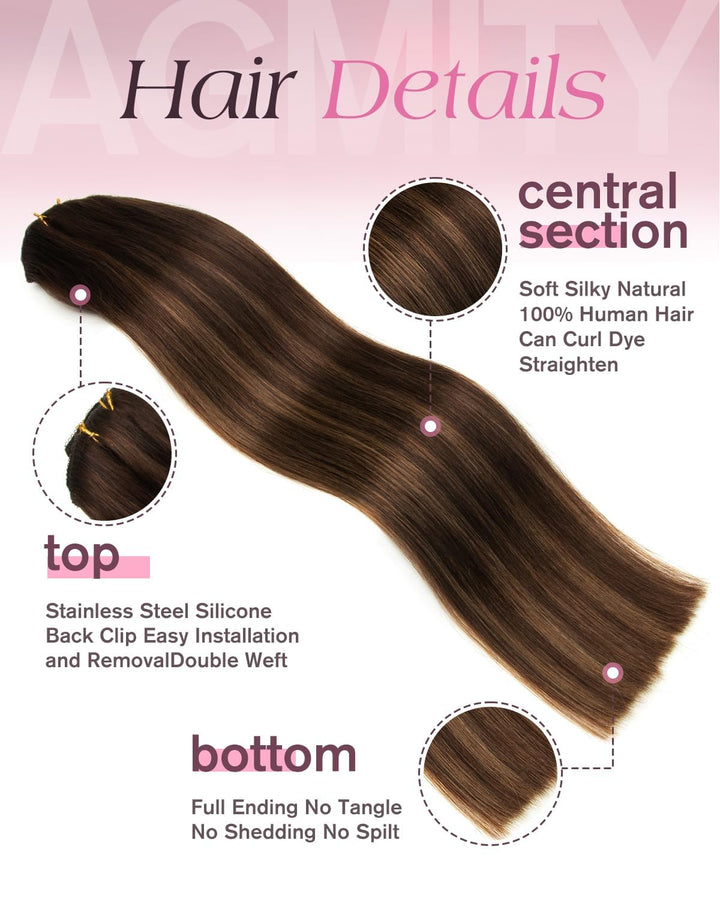 Clip in Extensions Echthaar, 18zoll Nahtlos Glatte Haarverlängerungen Salon Remy Menschenhaar Extens
