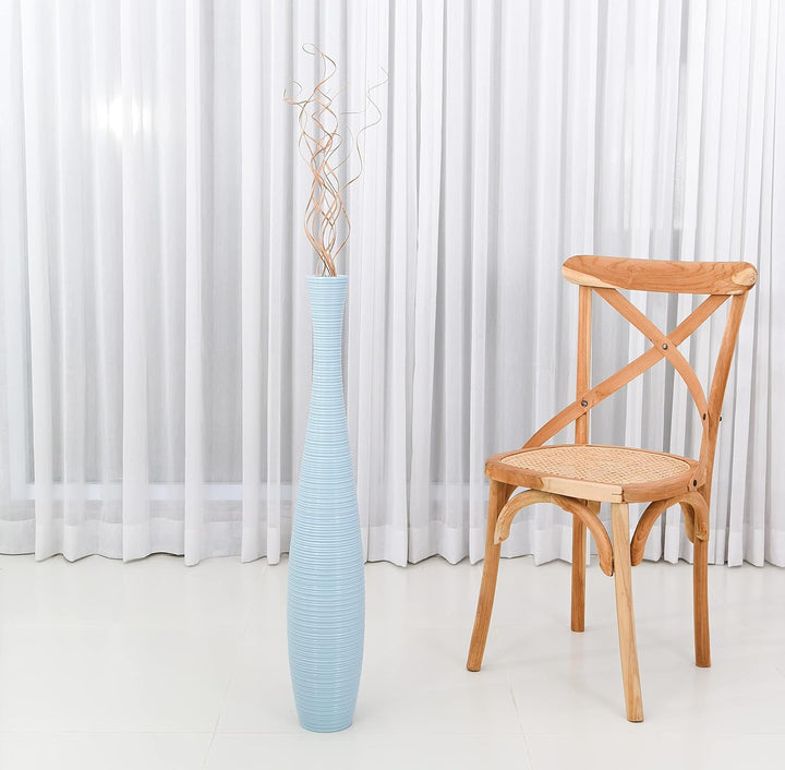 Leewadee Grosse Bodenvase für Dekozweige hohe Standvase Design Holzvase, Holz, 90 cm, Hellblau 90 cm