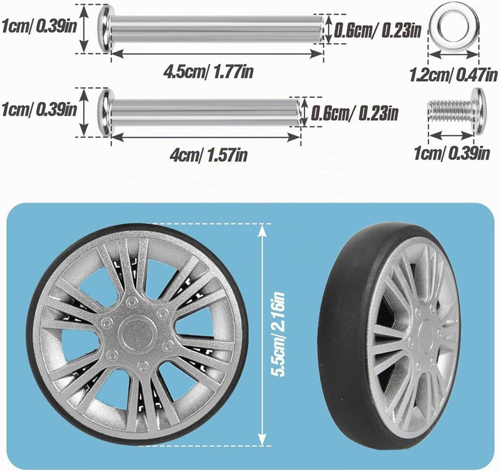 4 Stück Kofferrollen Ersatzrollen 55x11mm Koffer Ersatzrollen Schwarz Verschleissfeste Gummi Ersatzr
