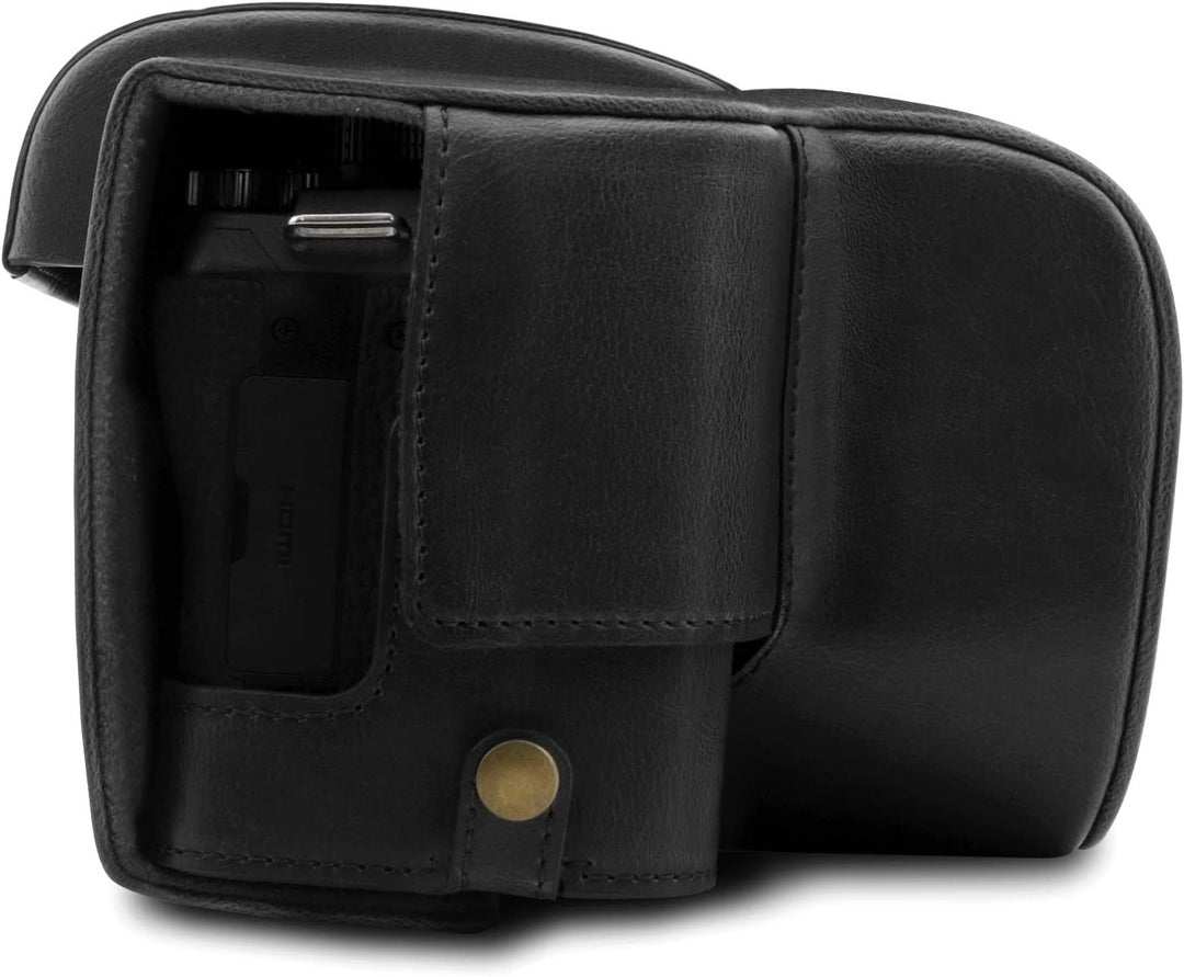 MegaGear MG1678 Ever Ready Leder Kameratasche mit Trageriemen kompatibel mit Leica V-Lux 5, Panasoni