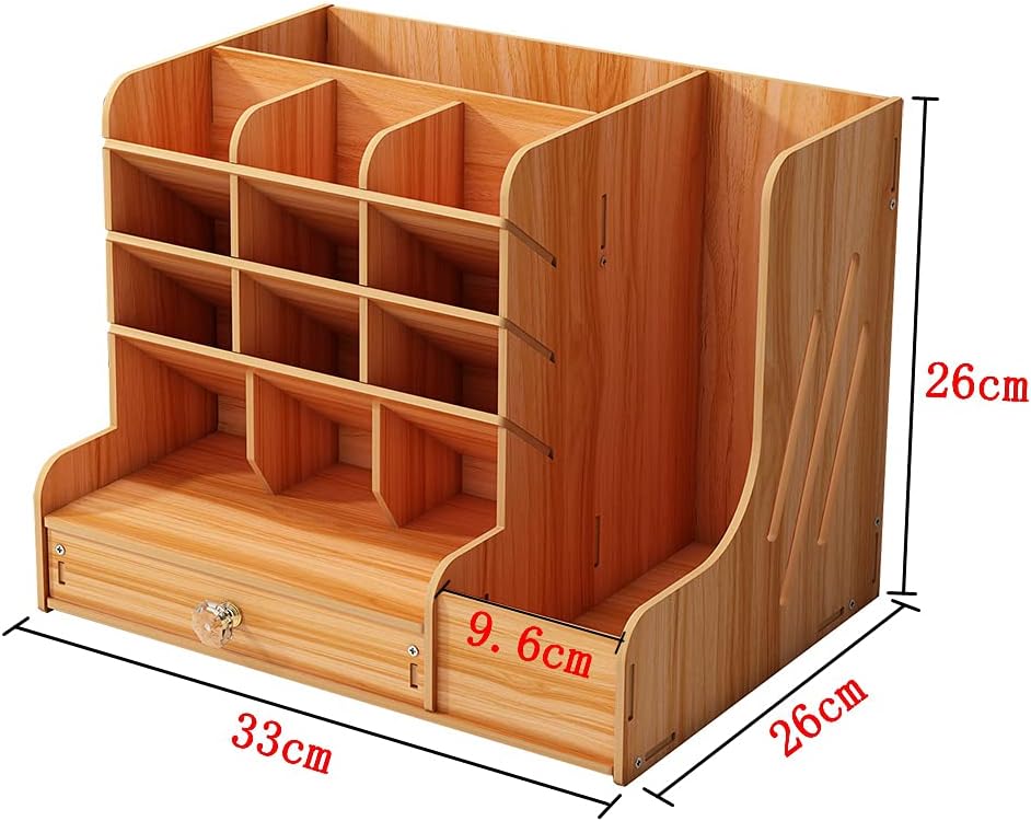 Schreibtisch Organizer aus Holz mit Schublade, Grosses Fassungsvermögen, A4 Papier Dokumentensortier