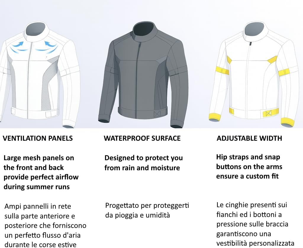 BI ESSE Wasserdichte Motorradjacke mit abnehmbaren CE-Protektoren, aus Stoff für Motorrad, Roller, R