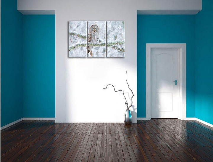 Pixxprint Eule auf AST als Leinwandbild/Grösse: 3 Teilig (120x80) cm/Wandbild/Kunstdruck/fertig besp