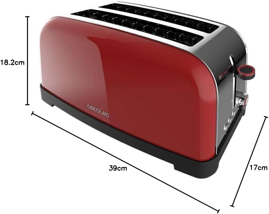 Cecotec Vertikaler Toaster Toastin' time 1500 Red Lite, 1500W Leistung, Kapazität für 4 Toasts, Dopp