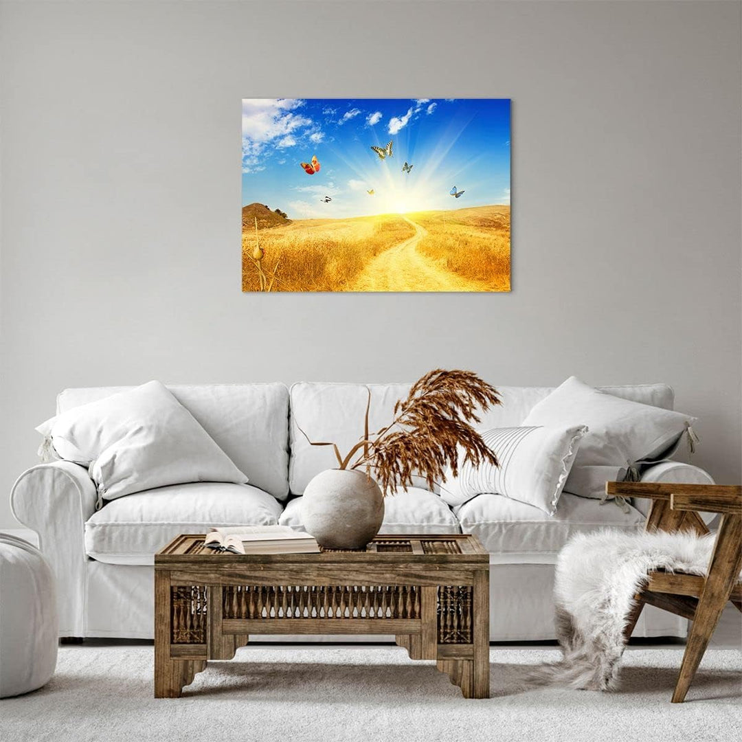 Bilder auf Leinwand Schmetterlinge Wiese Gras Leinwandbild 70x50cm Wandbilder Dekoration Wohnzimmer